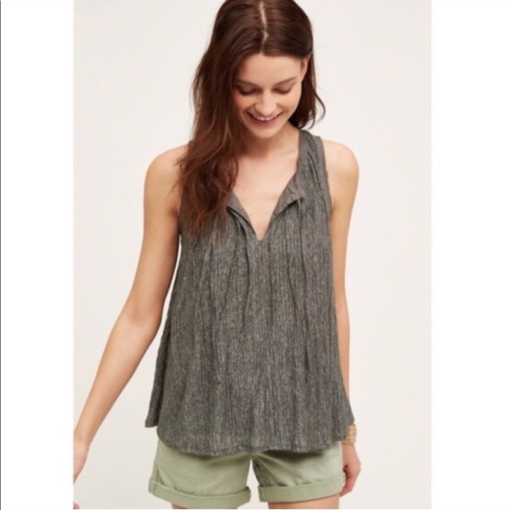 Anthropologie Meadow Rue Tie Neck Pleated Top